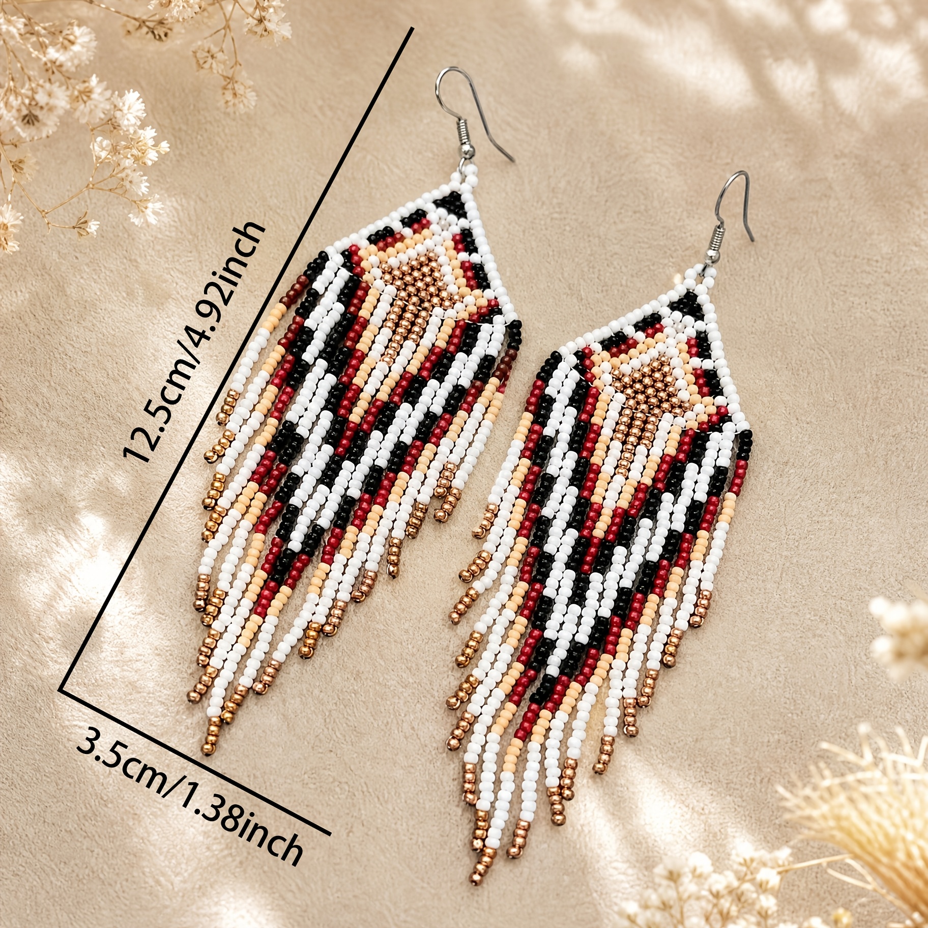 Boho Vintage Style Geometric Beaded Fringe Earrings